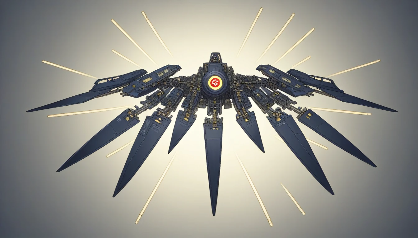 Displayed against a black void background, this blueprint reveals the detailed construction and functionality of the osprey-like transport drone.
**Central Fuselage:**
- The rectangular, aerodynamic body is constructed from lightweight, durable materials in white, with accents of red and gold.
- Streamlined grooves enhance the aerodynamic profile and add a futuristic touch.
**Tilt-Rotor Wings:**
- Two large wings extend from the sides, equipped with tilt-rotor mechanisms for smooth transitions between vertical takeoff/landing and horizontal flight.
- Rotors are enclosed in protective casings, featuring white with red and gold safety markings.
**Cargo Bay:**
- A spacious cargo bay is attached to the underside, featuring a secure, lockable compartment with transparent panels for visibility.
- An integrated conveyor belt system facilitates the smooth loading and unloading of packages.
**Mechanical Arms:**
- Articulated mechanical arms extend from the sides, designed for precise cargo handling with gripping pads and telescopic extensions.
**Navigation Sensors:**
- The front houses an array of navigation sensors, including GPS, obstacle avoidance cameras, and a laser rangefinder, arranged in a sleek, linear fashion.
**Satellite Dish:**
- A retractable satellite dish on top ensures constant communication with central command and access to real-time traffic and weather updates.
**LED Lights:**
- Bright LED lights are positioned at various points, providing visibility during night-time operations and signaling status to nearby individuals.
This detailed blueprint highlights the drone’s advanced features and sophisticated technology, making it a vital asset for efficient urban delivery systems.