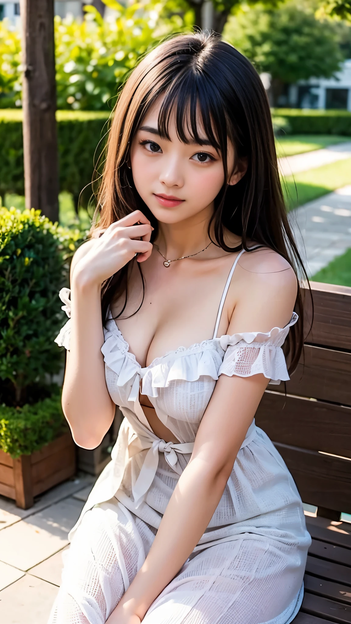 ((Acting in a beautiful girl&#39;s room:1.2)), (8k, RAW Photos, Highest quality, masterpiece:1.2), ((Beautiful girl alone)), Looking at the audience, Viewed from the front, Beautiful white skin, knees, Absurd face is small, Part your bangs down the middle, The forehead is visible, Glare, ((Cute mischievous face:1.3)), Ultra-high resolution, cute, (Slender body line), (Outstanding proportions), ((Stylish black and white silk dress:1.2)), high school girl, (Baby Face:1.65), Japanese women, Are standing, (Photorealistic:1.37), Photon Mapping, Realistic, cute顔が小さい, Brown eyes, prospect, Written boundary depth, Blurred Background, (I can see the bangs), Silky smooth hair, (Slim Belly:1.3), (Beautiful thin thighs:1.2), (Small beautiful butt:1.2), (Curved waist), thigh, Nogizaka idol, Idol, (Detailed hands:1.3, Accurate hands:1.3, Beautiful little hands of a girl:1.3), (Firm and beautiful breasts:1.3), Super quality, Low people, (Clear white skin, Skin with visible pores:1.2), (Focus on the face), Check and correct the garment construction, (Perfect Anatomy:1.3), (Detailed eyes and face:1.3, Professional photography techniques), (Beautifully shaped crotch)