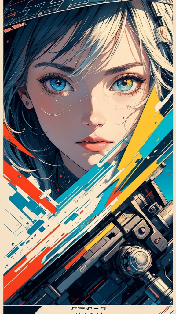 (((masterpiece, highest quality))),(((solo:1.2))),(((1girl:1.2))),32k wallpaper, very detailed, poster, vintage science fiction,(((((geometric cinematic movie poster))))), (bauhaus), shape,(((abstract))),(mid century modern),movie poster,(((((portfolio))))),(((((Close-up))))),(((((bust up))))),((((more various angle)))),(((highlight))),Vast landscape,((((heterochromia)))),(((complete. detailed face))),(((Extremely talented))),(((most complecated machine))),Colorful color scheme