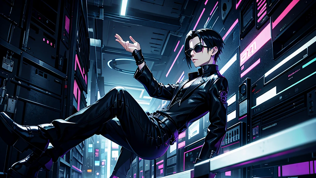 goth boy floating in the matrix