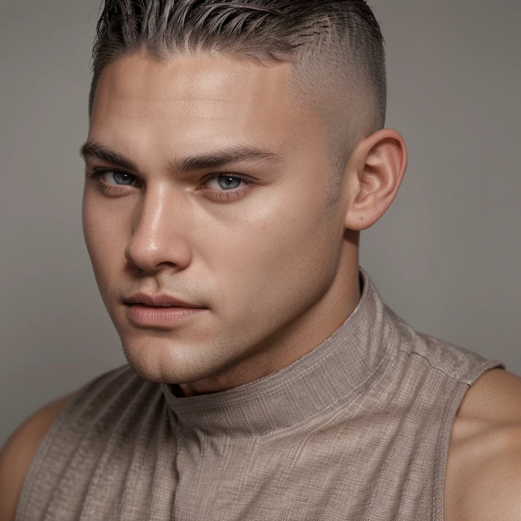 Create a handsome high school senior boy, make sure your skin is a chocolatey tone and your features come from Americans and Canadians, his hair is silvery gray shaved on the sides of his head, make the image real, your lips should be full and reddish, and his eyes... His eyes are the color of the moon and he must be so beautiful that it scares