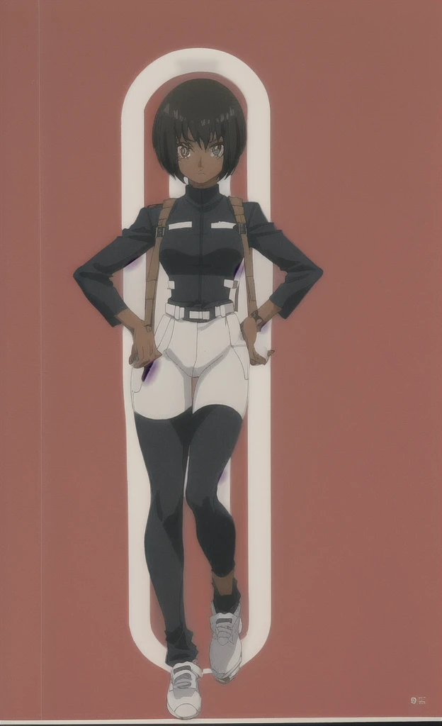 90s anime black skinned woman with short hair wearing a swat uniform full body