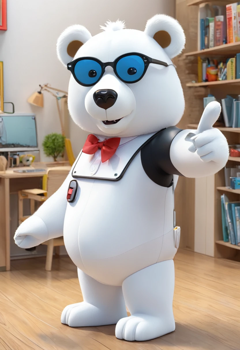 Inventor Bear、White、tablet in left hand、Pointing with your right hand