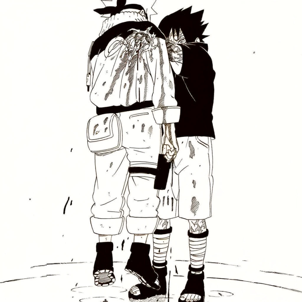 a drawing of two people standing next to each other in the rain, from naruto, pain from naruto, by Shingei, after a battle, manga”, perfect lineart, happy!!!, emotional picture, ❤🔥🍄🌪, extremely emotional, by Naka Bokunen, the best ever, accurate depiction, sasoura, by Ei-Q