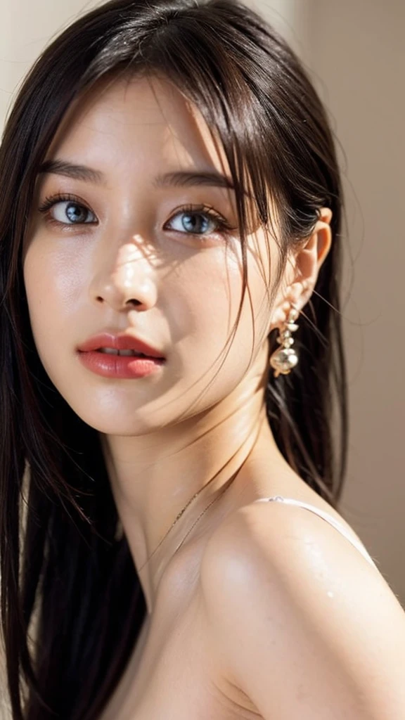 (raw photo:1.2), (photorealistic:1.4), beautiful detailed girl, very detailed eyes and face, beautiful detailed eyes, ridiculous, incredibly ridiculous, huge file size, super detailed, high resolution, very detailed, best quality, masterpiece, very detailed, unified, 8k wallpaper, amazing, Fine details, masterpiece, best quality, very detailed CG uniform 8k wallpaper, light on face, cinematic lighting, pale skin, a close up of a naked woman posing for a picture,completely naked beautiful Japanese woman, beautiful young Japanese woman, big eyes:1.1, double eyelids:1.1, thick lips, parted lips:0.8, shoot from side, looking at viewer,gleaming skin,shiny skin