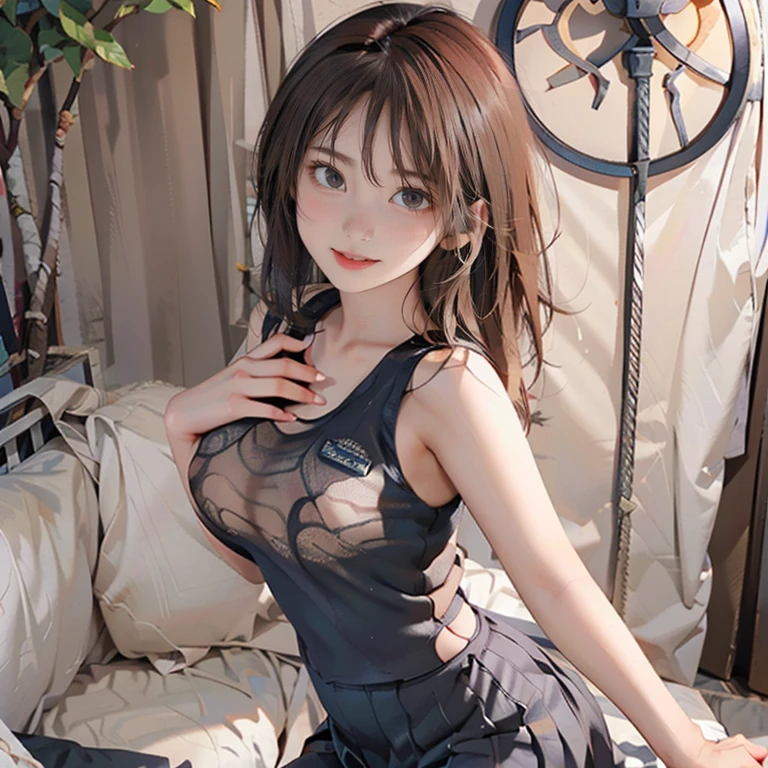 ((((highest quality)))), (((Ultra-precision CG 16K))), (((masterpiece))), (((Very detailed))), (((Extremely detailed))), (((Black outline:1.3, Written boundary depth:1.3 , Written soft outline))), Maximum clarity and sharpness,Multilayer Texture, Surface Shading, Cinematic lighting, Beautiful details sparkle ,Perfect Proportions, Limited to three woman, BREAK accurate, Anatomically correct, Highly detailed face and skin texture, drawn in detail, Highly detailed facial and skin texture, Detailed eyes, beautiful hair, Beautiful Japanese Idol face, Beautiful and beautiful eyes, Beautiful body, Beautiful breasts, Beautiful thighs, Beautiful legs, Beautiful fingers, (Beautiful views) , skinny body, ((Beautiful Skin)), ((Skin Texture)) BREAK breast enlarged, large Breasts, rocket breasts, (((perky breasts))), (((covered nipples))), slender waist, (smiling , narrow eyes, blush, determined expression, hot, sweaty , Heavy breathing,) BREAK (((wearing oversized character printed tank top, wearing Jersey in a casual way, wearing pleats mini-skirt, breasts is covered by outfit))) , wearing earrings, BREAK ( stick breast out),(((looking at viewer, super detailed background , cumulonimbus of summer sky, high school student standing quietly and put hands in the pocket at vivid green Vast grasslands , ((closeup face)), from random angles ))),