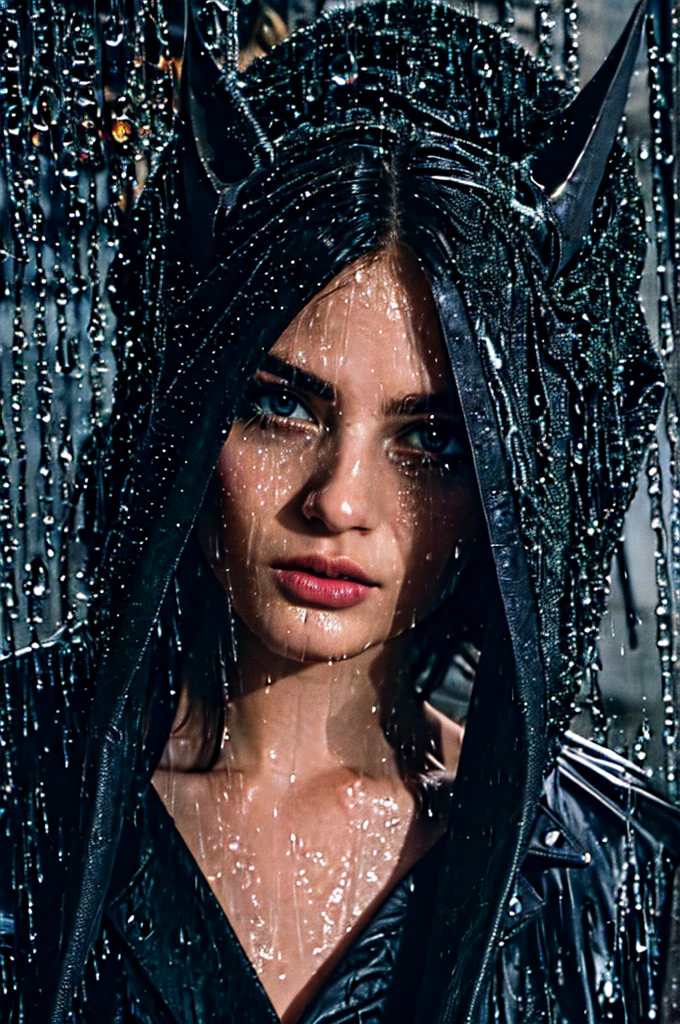 Fashion Beauty Close-Ups, ((Sonic manipulation powers and bat-like features)), Silhouette, (glitch style, candlelight lighting, hyperdetailed, insanely detailed:0.8), eye level, ((Rain-soaked streets)), (Vintage:0.6), Ethereal