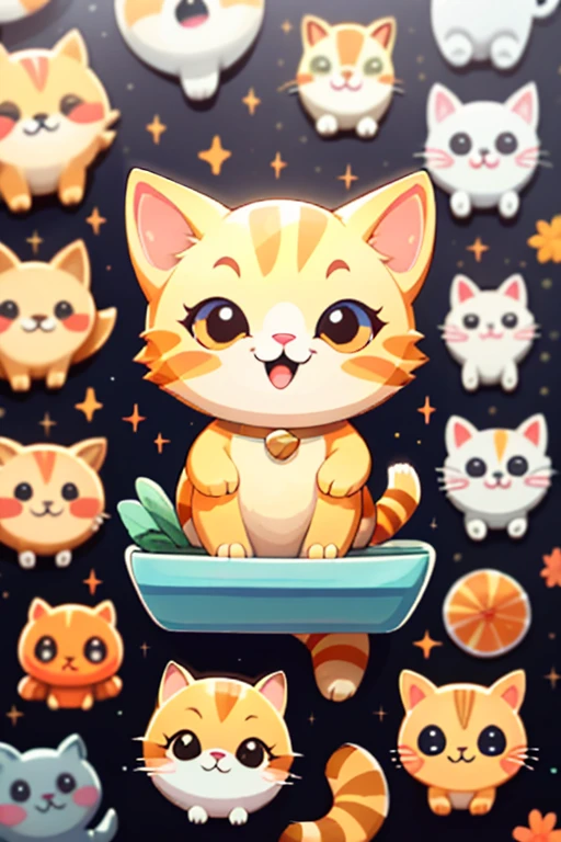 A cheerful girl adorning her laptop with a super cute orange striped cat sticker, her face radiant with a good mood. The sticker features a playful, striped feline, its eyes sparkling with mischief, perfectly capturing the girl's carefree spirit.