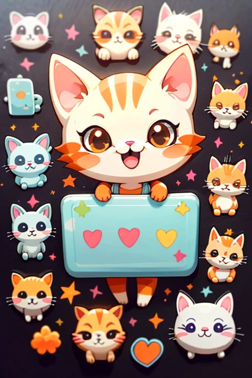A cheerful girl adorning her laptop with a super cute orange striped cat sticker, her face radiant with a good mood. The sticker features a playful, striped feline, its eyes sparkling with mischief, perfectly capturing the girl's carefree spirit.
