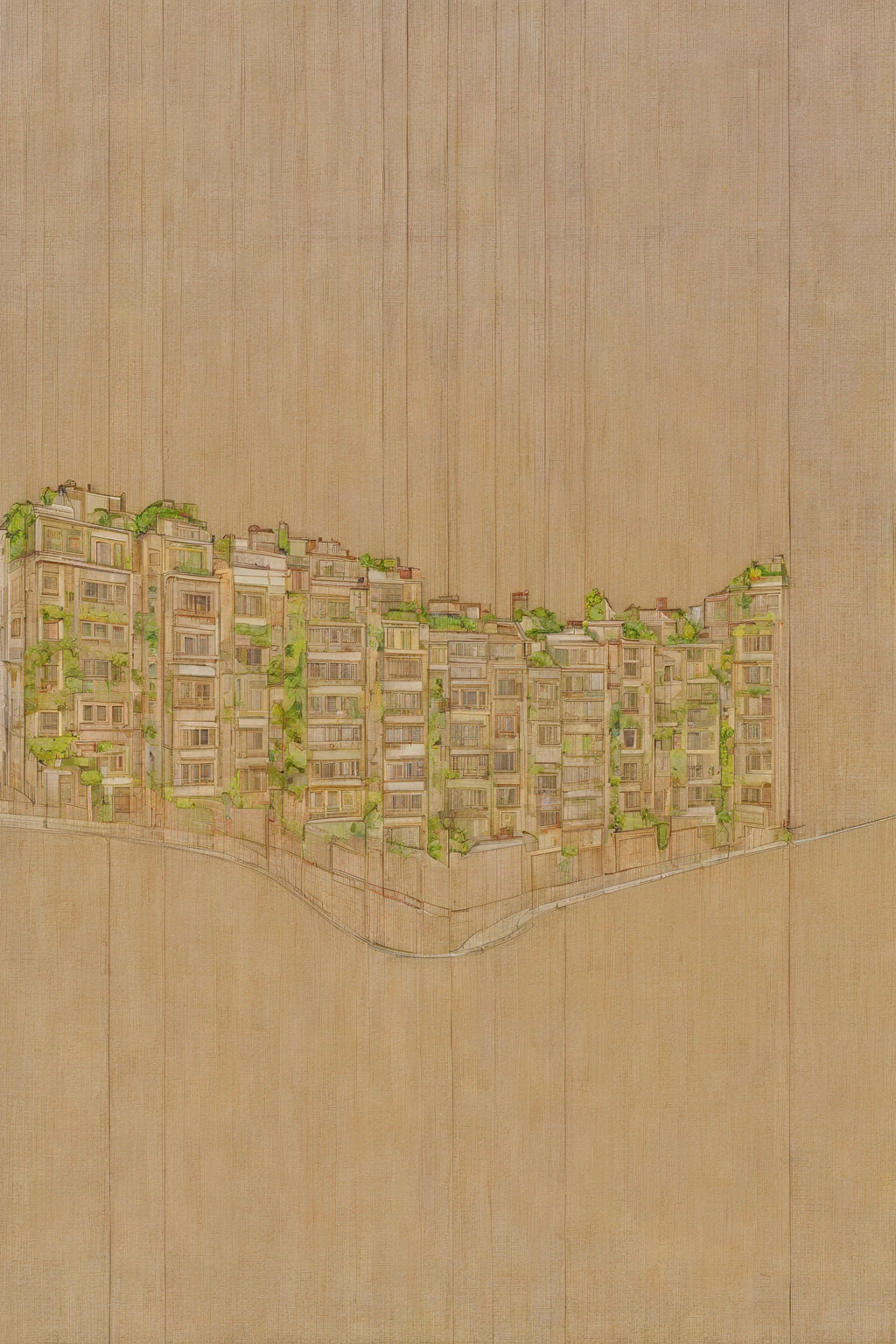 There is a picture of a building with a small entrance., Digital painting in Zurich, Neatly packed buildings, On a sunny day, Building artwork, Realistic painting of complex objects, Empty buildings with vegetation, Residential Street, City street view background, Anime-style streetscape, Sunny environment, sunny summer day, Painted in an anime artist&#39;s studio, View from the street