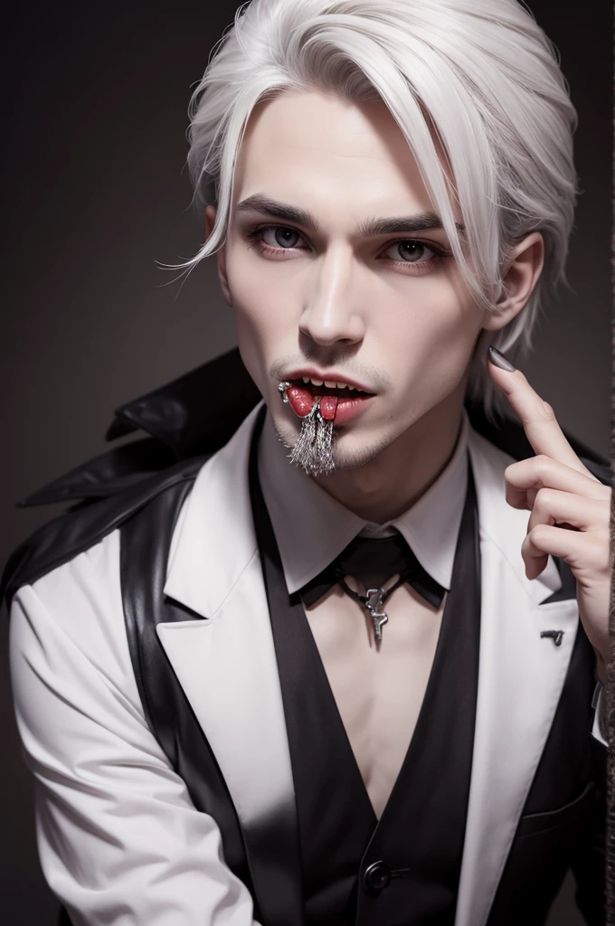 a male vampire , chic , biting a pretty mulger