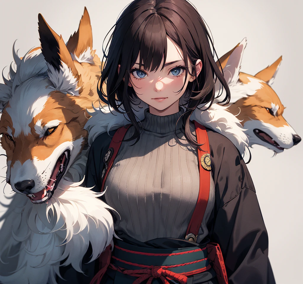 ((best qualityer)), ((work of art)), (detailded), 1 girl, ombro to ombro sweater, Japanese samurai warrior with Kitsune mask