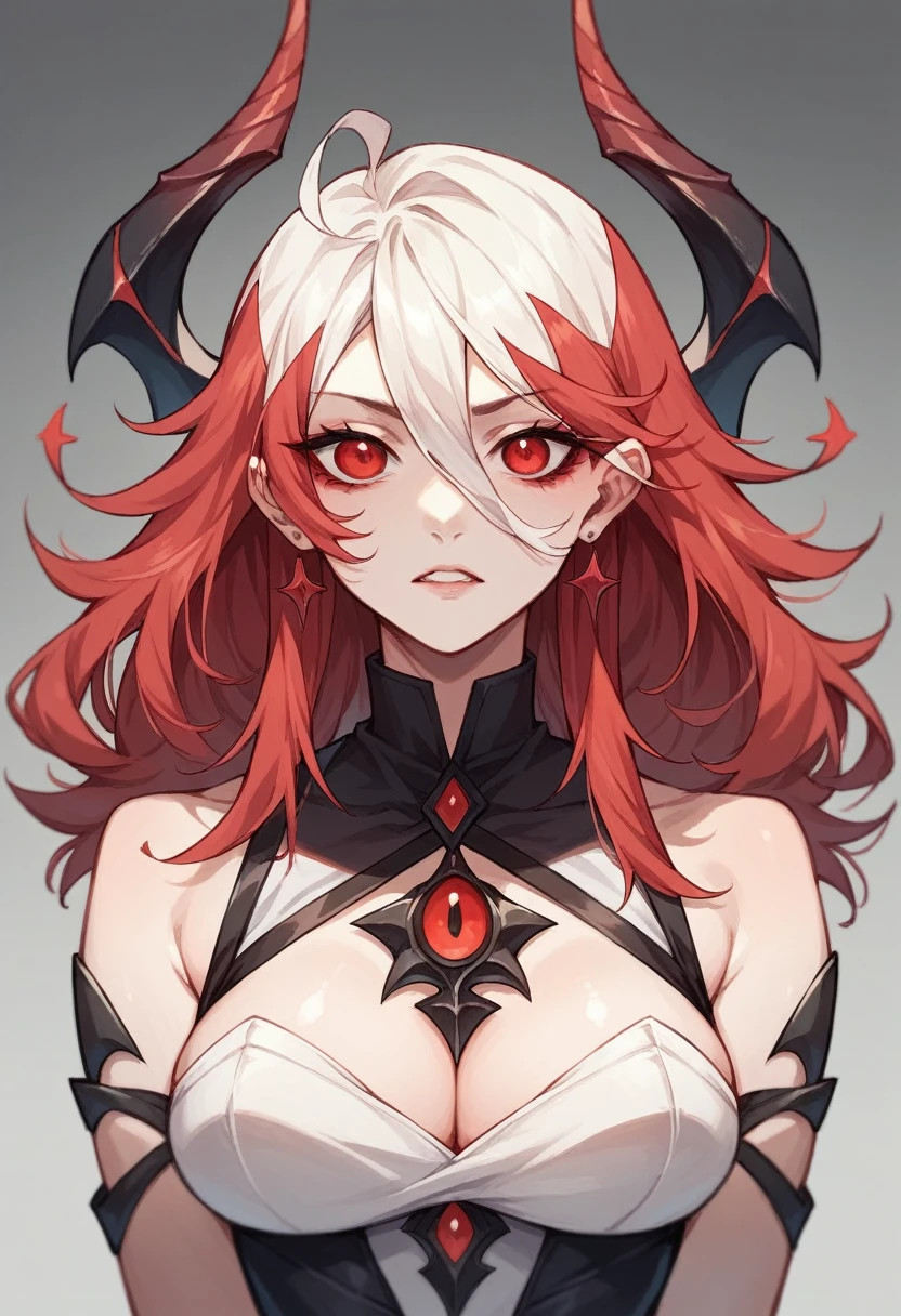 アニメ, best qualityer, White girl, long red hair, with red eye, with a black devil's tail, Unclothed, with pussy showing, with breasts showing