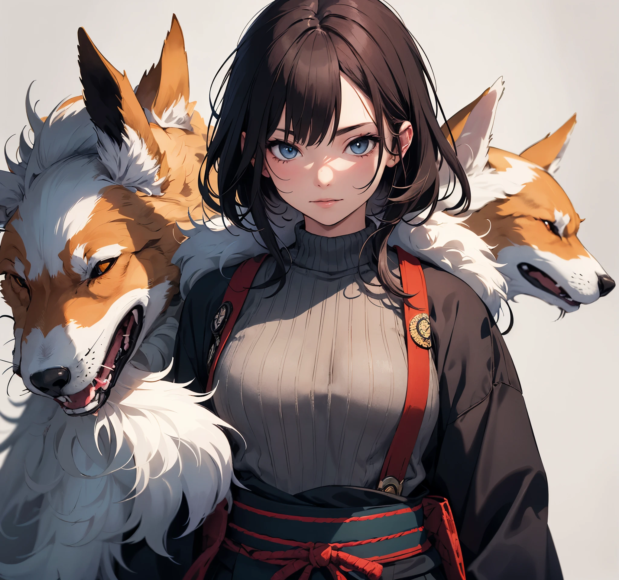 ((best qualityer)), ((work of art)), (detailded), 1 girl, ombro to ombro sweater, Japanese samurai warrior with Kitsune mask