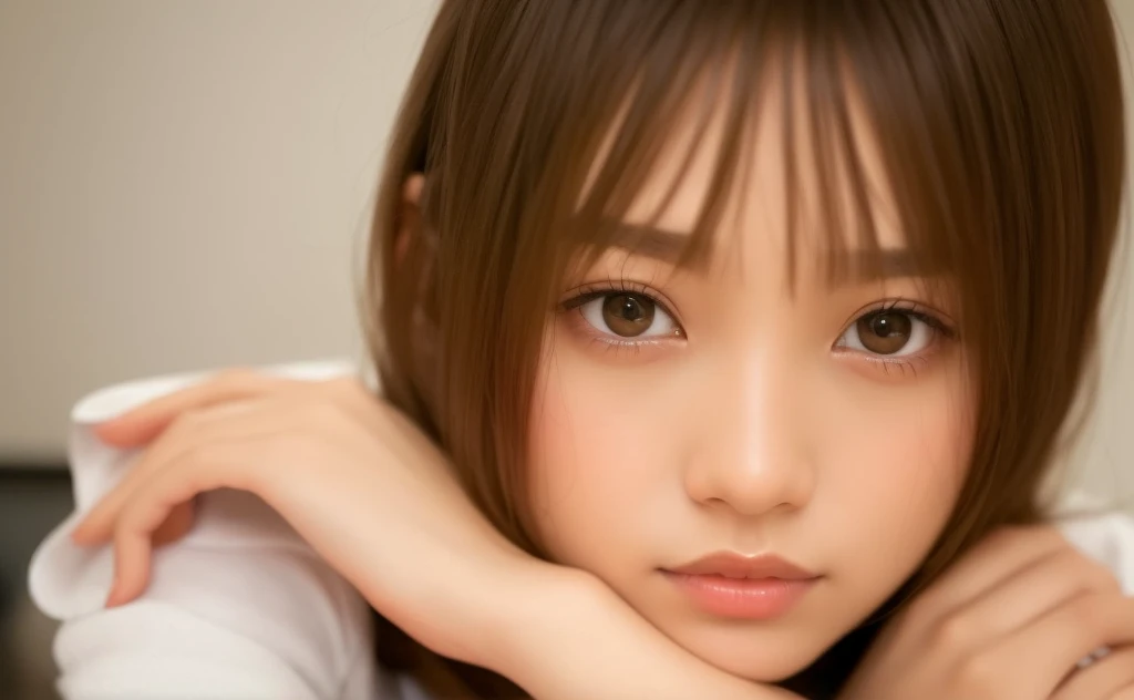 Woman holding remote control in hand, Larisa Manobal, cute girl, Chiho, beautiful Japan girl face, cute-fine-face, blackpink Larisa Manovan, cute natural anime face, close-up of Iwakura Rain, Sakimi-chan, cute-fine face 30-year-old woman, (high top fade: 1.3), long hair, dark theme, soothing tones, calm colors, high contrast, (natural skin texture, hyperrealism, soft light, sharp),