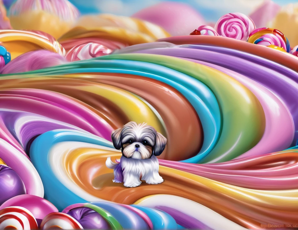 candyland，House made of candy，shih tzu puppies, 8k，high quality，masterpiece，Super fine