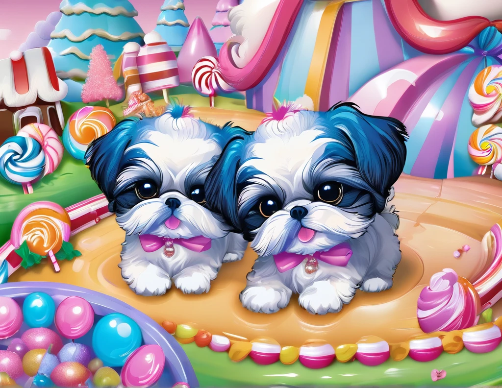candyland,House made of candy,shih tzu puppies, 8k,high quality,masterpiece,Super fine