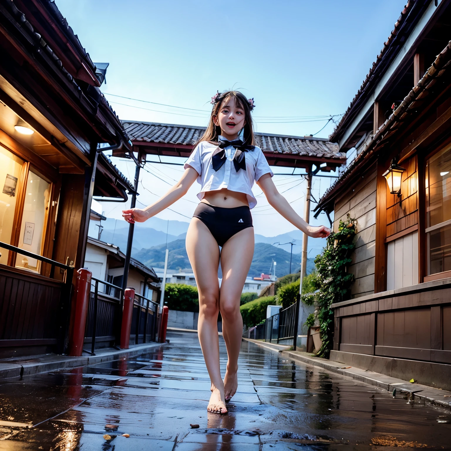 Masterpiece of ProfessionalPhoto ((ExtremelyDetailed (12 PICHIPICHI KAWAII Girls Floating in The Air in a row:1.37) in WHITE at Dusk Enoshima Beach)), {(Standing Full Body:1.2)|(from below:1.2)|Detailed KAWAII face}, Different types of hair colors, {(skinny(school swimwear))|(SchoolUniform)with Tiny AthleticShorts}, {(Corrected Childish hand)|Hidden hand|Different types of breasts|(Clearly Visible the shape of Butt)}, Joyful Expressions LifeLike Rendering, PerfectLighting, (Dazzling Horizon Visible through ThighGap), (Starry IridescentParticles:1.22) ColorfulClouds