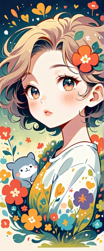 Watase Seizo style、The most beautiful girl of all time、Lips in Love、Colorful flowers、Simple line initials、Abstract art、(((chibi))), Colorful and cute alien, Totoro Forest
