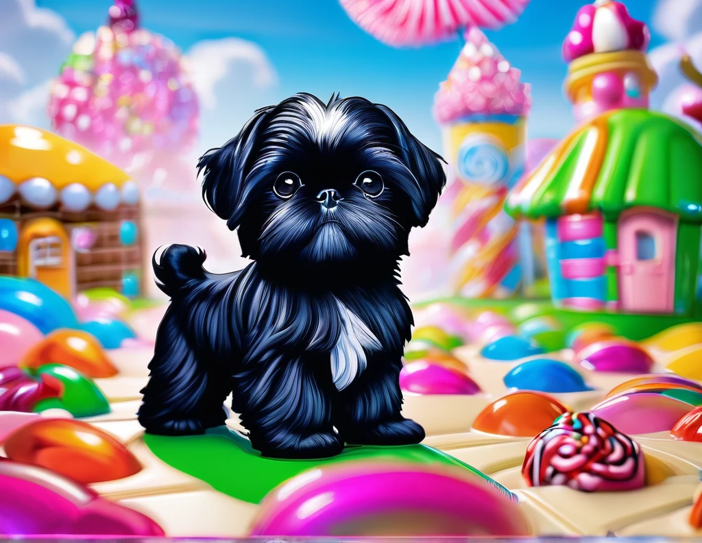 candyland,House made of candy,black shih tzu puppies, 8k,high quality,masterpiece,Super fine