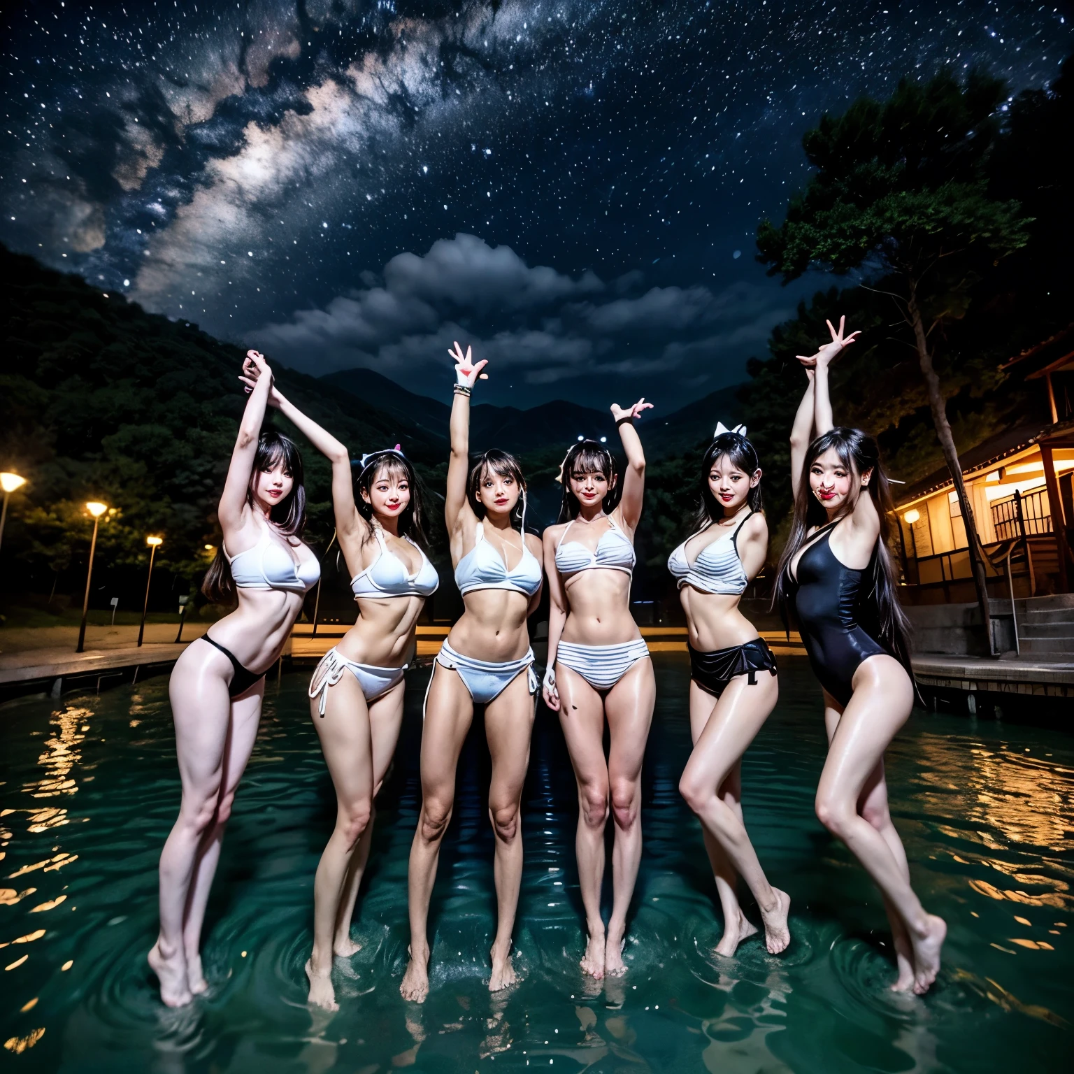 Masterpiece of ProfessionalPhoto ((ExtremelyDetailed (12 PICHIPICHI KAWAII Girls Floating in The Air in a row:1.37) in WHITE at Dusk Enoshima Beach)), {(Standing Full Body:1.2)|(from below:1.2)|Detailed KAWAII face}, Different types of hair colors, {(skinny(school swimwear))|(SchoolUniform)with Tiny AthleticShorts}, {(Corrected Childish hand)|Hidden hand|Different types of breasts|(Clearly Visible the shape of Butt)}, Joyful Expressions LifeLike Rendering, Detailed clothing texture, PerfectLighting, (Dazzling Horizon Visible through ThighGap), (Starry IridescentParticles:1.22) ColorfulClouds