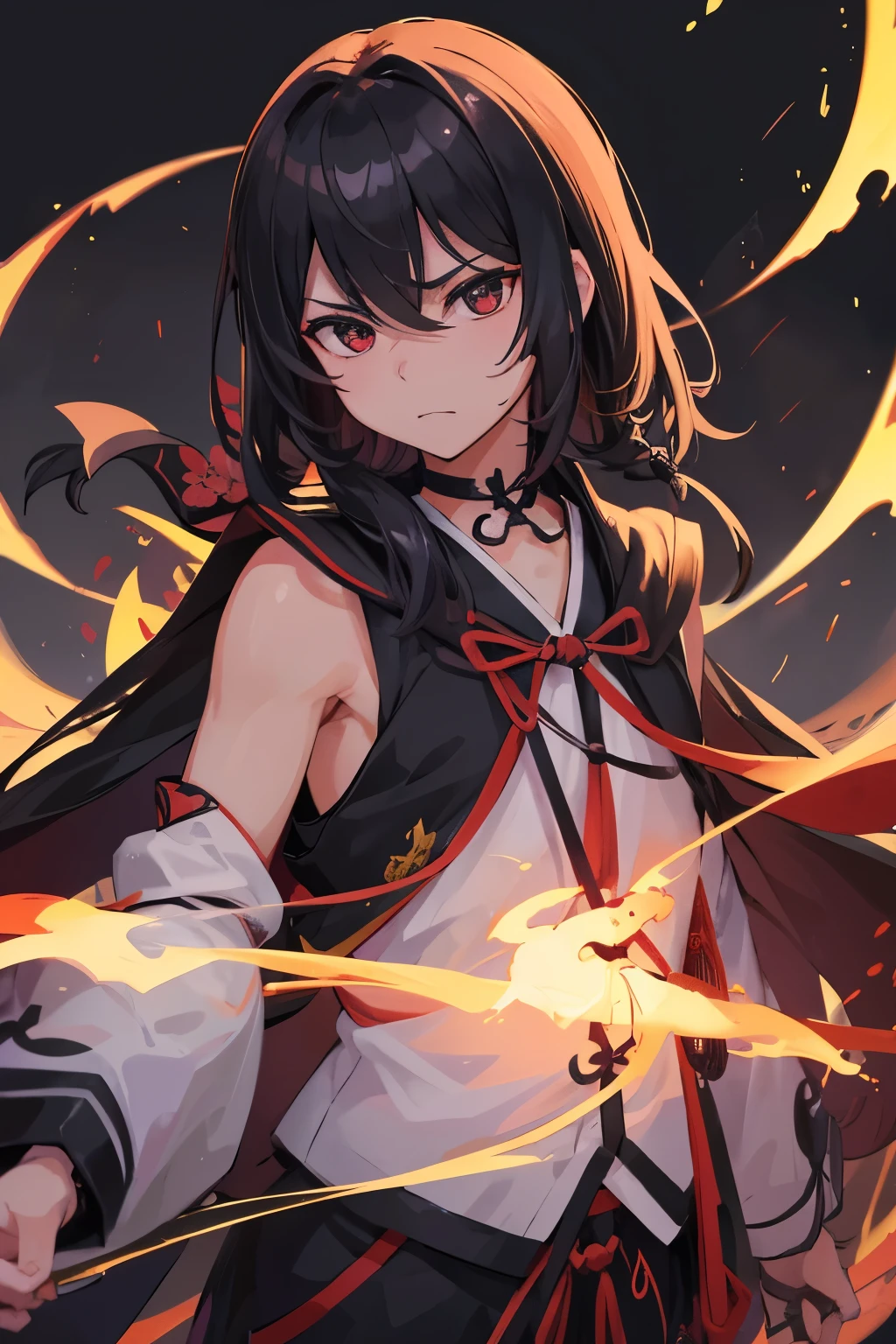 male, Holding a black sickle emblazoned with a symbol of Japan signifying death, Black flames emerge from the decoration., The sickle blade comes out of it.、A black wind blows with the ghost of a skull, 顔と鎌に最適なジュディmaleは鎌鋼の適切な服を着ている, そのmale性の髪は黒い, そのmaleは死神の化身である, (The background of the CG 8k module is very detailed) (Highest quality), (Best illustrations), (Best shade), Very detailed t--v6