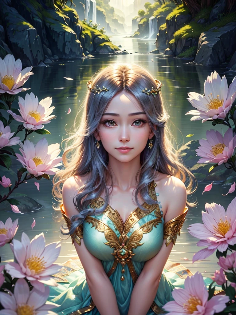 (Best quality,4K,a high resolution,ultra detailed,realistic:1.37),bright colors,Sun Ray,rays of light,bergamot,White flowers,beautiful girl,exquisite features,loose hair,A serene expression,garden furnishings,Exquisite dress,soft sunlight,gentle breeze,Cheerful atmosphere,Backlit stage,A hint of a smile,ethereal glowing,Fresh in the morning,long shadows,harmony of nature,subtle thoughts,natural beauty,Shimmering dew drops,clear details,Tranquility and tranquility,Superior Ingredients,Come to the branch,whispering leaves,Petals for aromatherapy,with glowing light,Sparkling glare,subtle shadows,soft focus,sublime beauty,Whisper natural,fantastic atmosphere,Illuminated background.