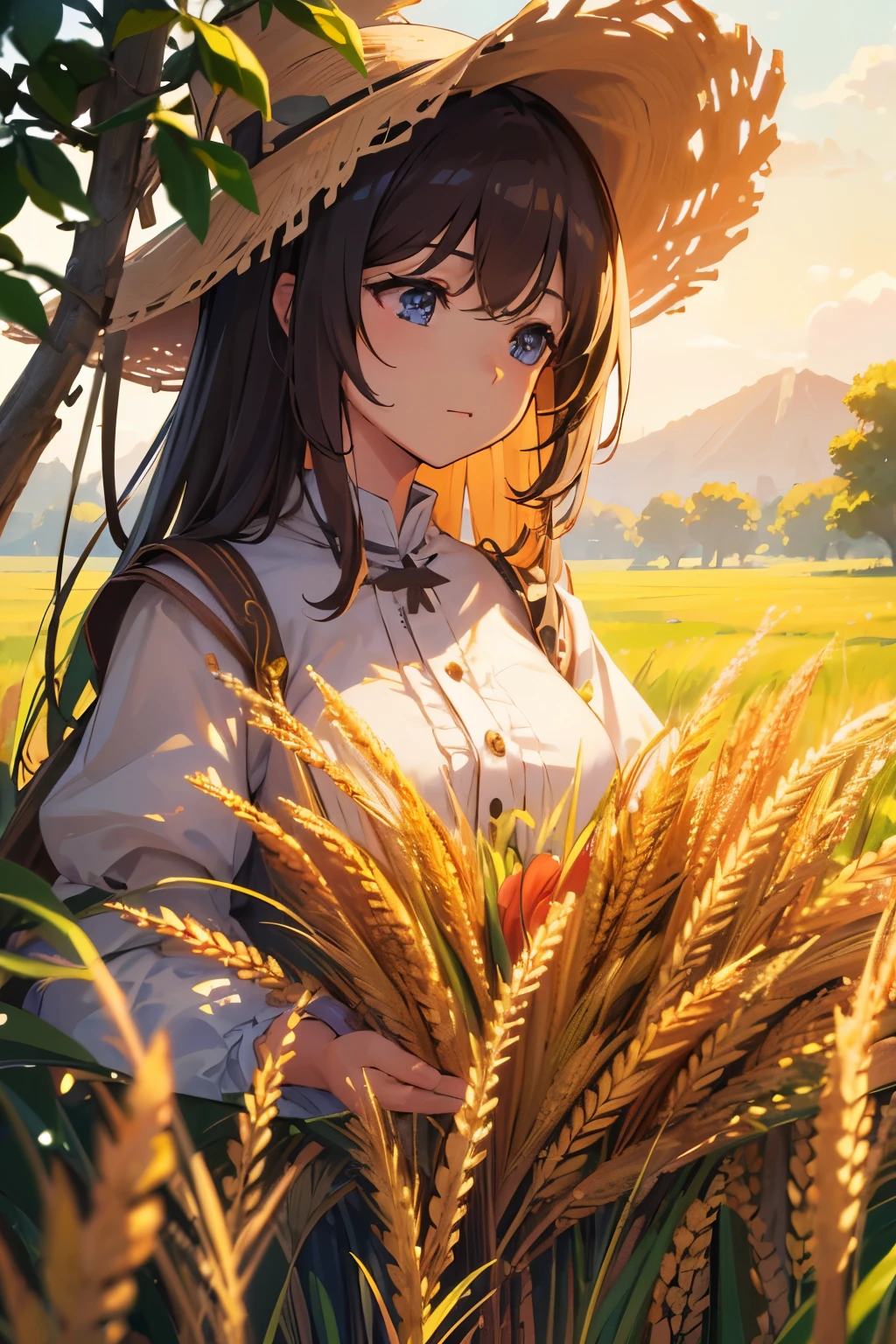 masterpiece, Highest quality, (Highly detailed CG synthesis 8k wallpaper) (Highest quality), (Best illustrations), (The best shade) nature harvest wheat, Very meticulous , People working in the fields々 --v6