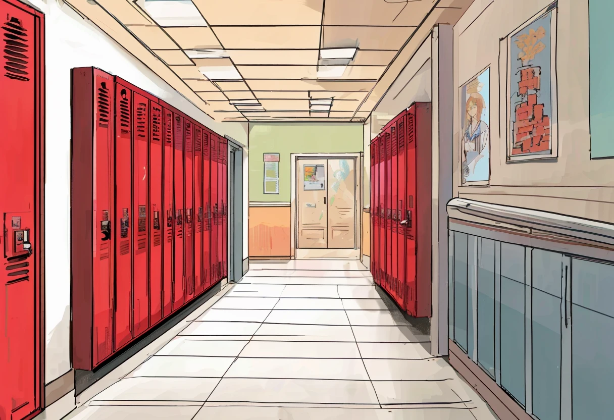 anime styling, School corridor