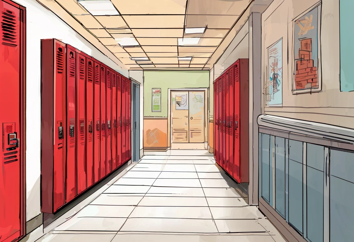 anime styling, School corridor