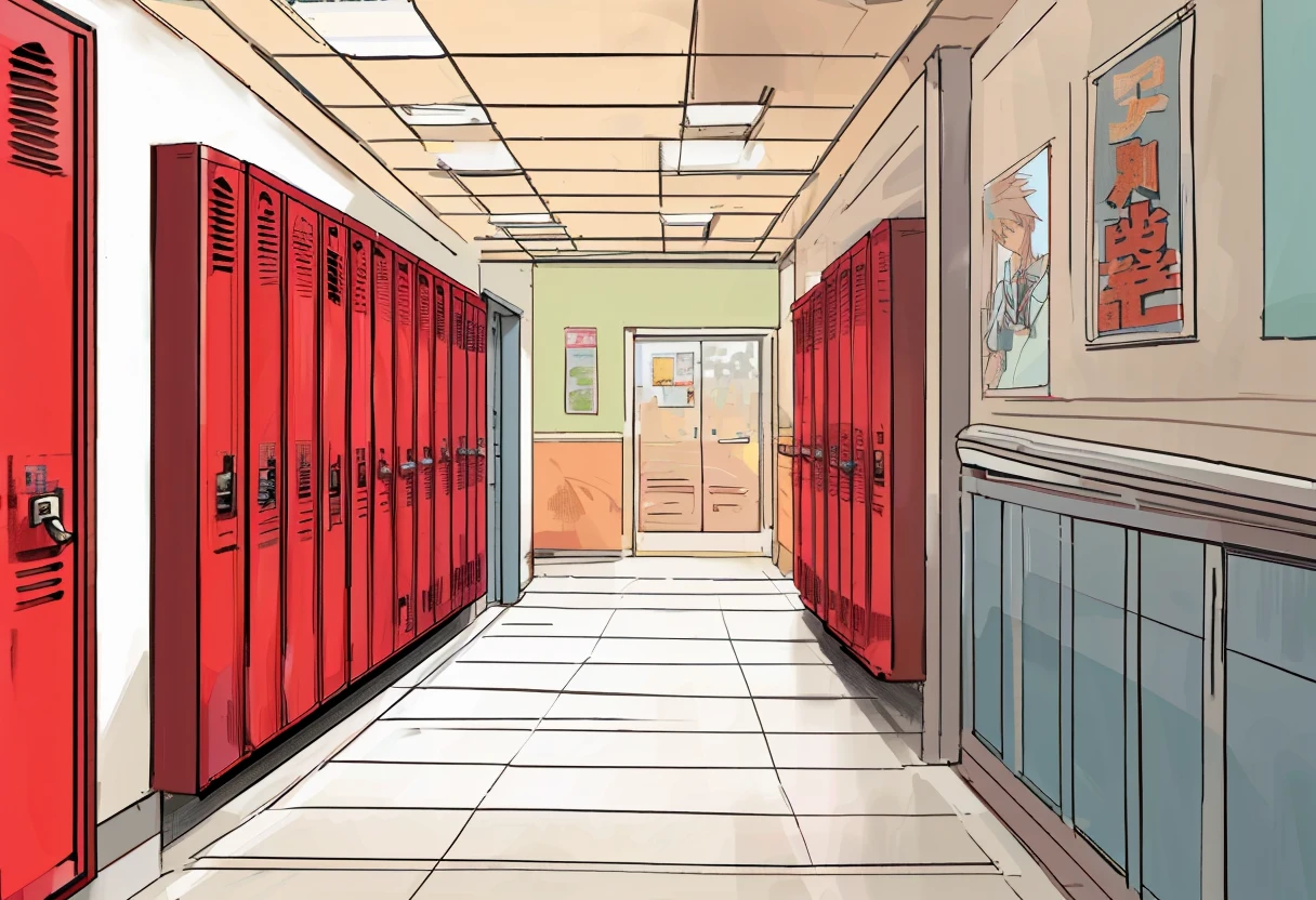 anime styling, School corridor
