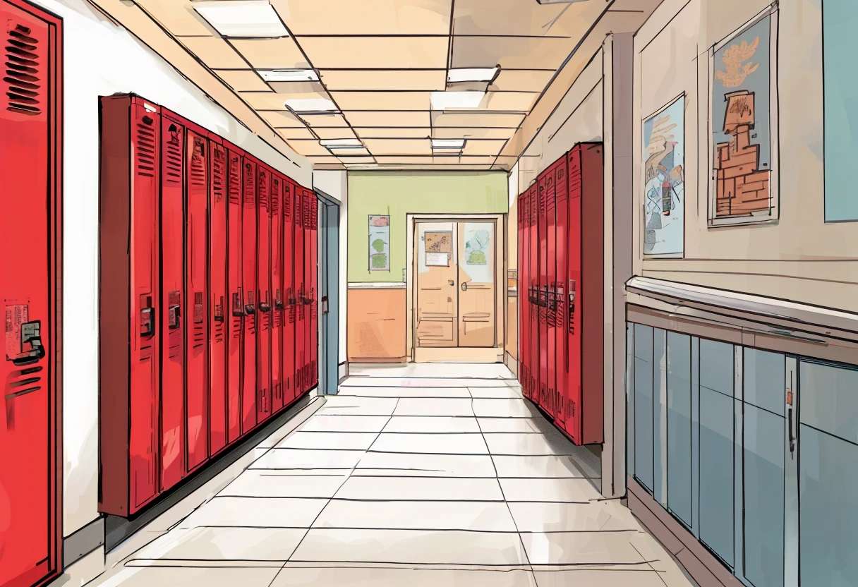 anime styling, School corridor