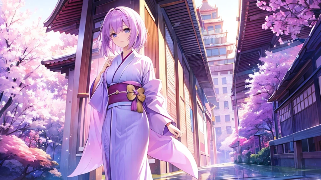 woman clear Light purple hair kimono Anime Style Work Abroad