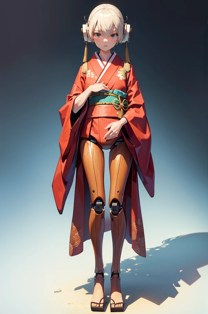 Wooden Humanoid Robot,Wood grain body,child女に似せて作られた,wear the kimono,child,児,Illustrated