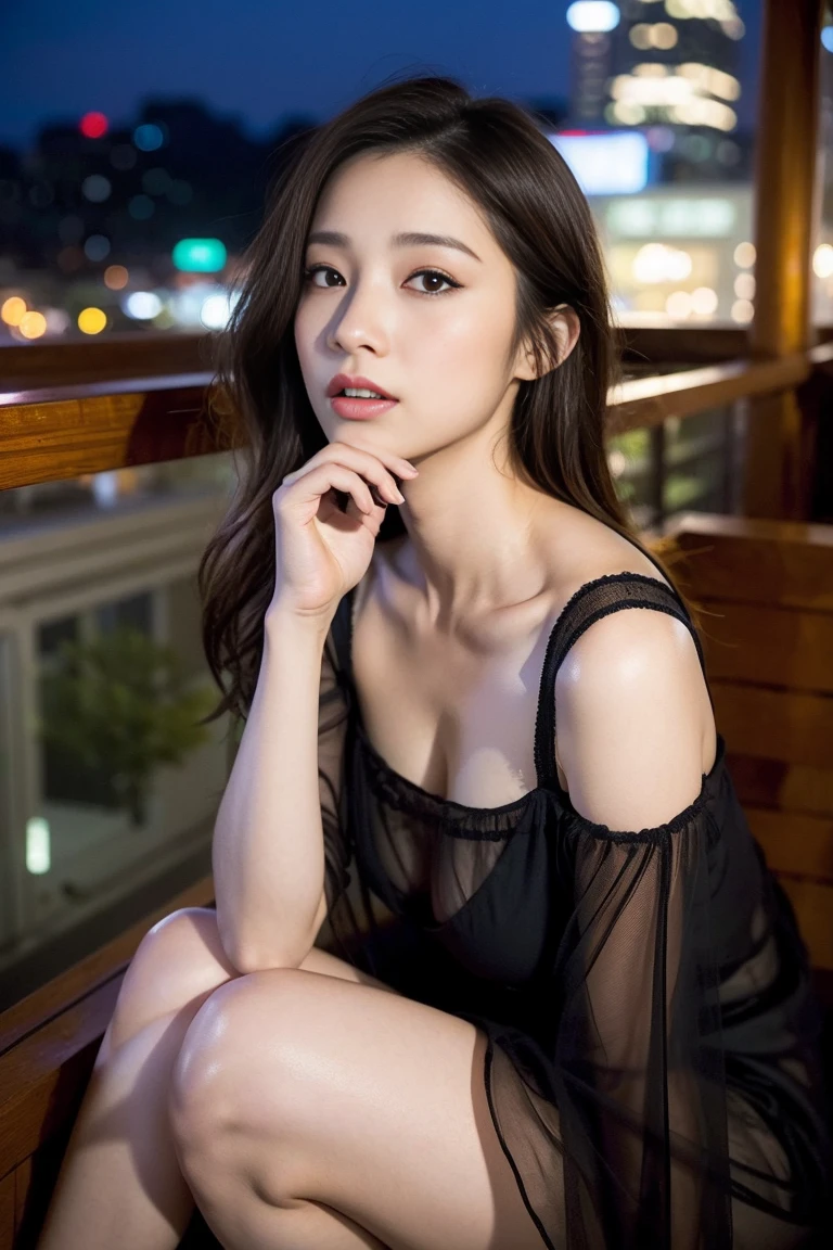 Dark brown hair、Light brown eyes、Japanese actress、 Lady、I am about 40 years old.......、(Intricate details:1.2)、(Which is the top???????:1.4)、 (Ultra-high resolution:1.2)、Ultra-high resolution、(Fine-tune)、(Detailed facial features)、Hmph、8k resolution、D cup size breasts、Long Hair、Rooftop Bar、Night view、Extravagant space、relax、、,Full body photo、Head to toe shot、Beautiful feet、Camisole dress、Beautiful feet、she, Fashion Hub, Attention to detail, Very detailed, Realistic, Hourglass Shaped Body, Obscene pose,、、私 cry a lot、tears、diagonally from below、please lift your chin、Press your butt against the wall、relaxした表情、Pose of Weakness、(auraroid photo:1.2)、From outside the window、A masterpiece of transparent painting、8k、32K、Highest quality、(Details of both eyes)、1 girl、elegant、(Loose black dress :1.4)、Night view。(Low - Angle、Look up and look at me:1.2)、Hilarious、Looking into the camera、