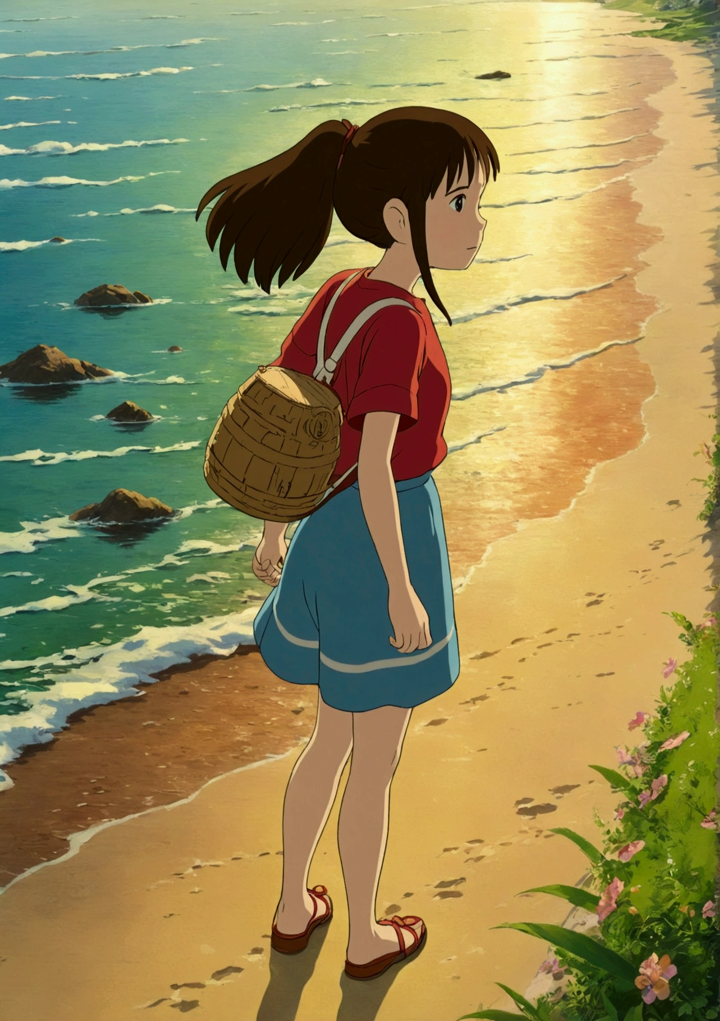 Ghibli　summer 　Ocean　Beach　stroll　girl