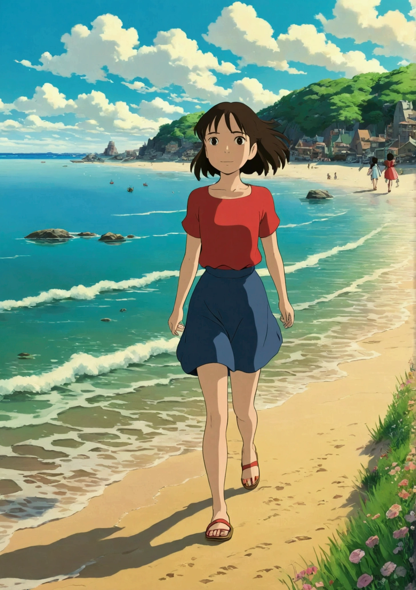 Ghibli　summer 　Ocean　Beach　stroll　girl