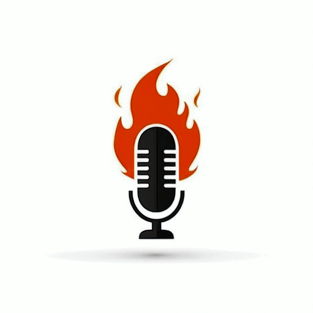 a microphone with a flame, simple illustration, (fire), isolated Em White background, fire on the background, fire place roaring, instagrampost, Em um White background, Em White background, Flame, fire, flat icon, White background, torchlit, fire and Flame, flat illustration, on fire, fire from mouth, flame conjuration, Flamejante, fire theme