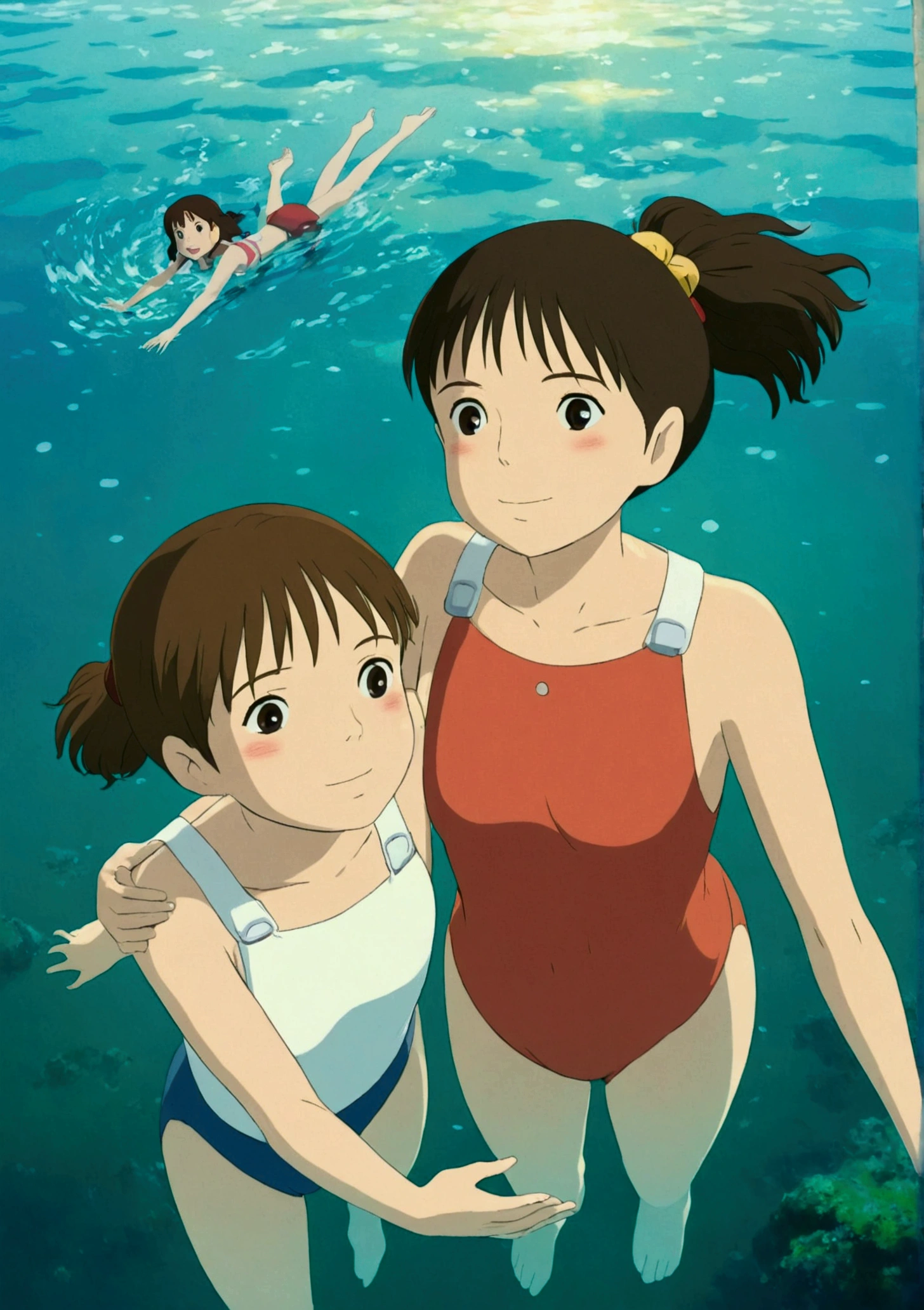 Ghibli summer Swimming in the sea girl Two people