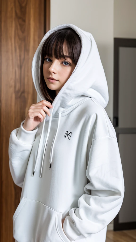 Pale introvert, hiding inside oversized hoodie