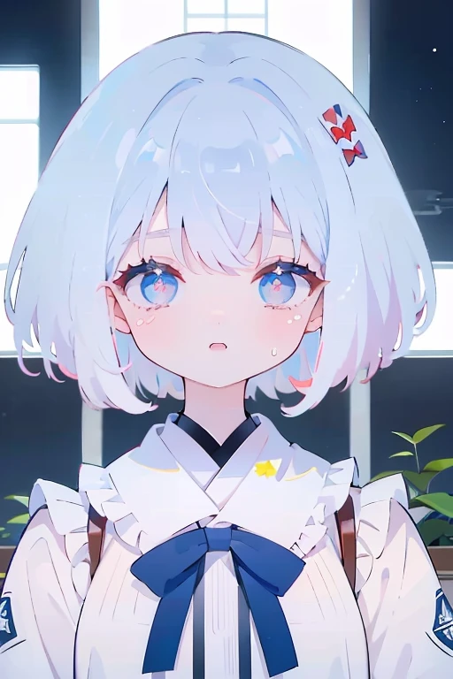 ((Highest quality)), ((masterpiece)), (detailed), One girl, Maid、Crying face、Young Girl、Light blue eyes、Hair is black、Tearaid服