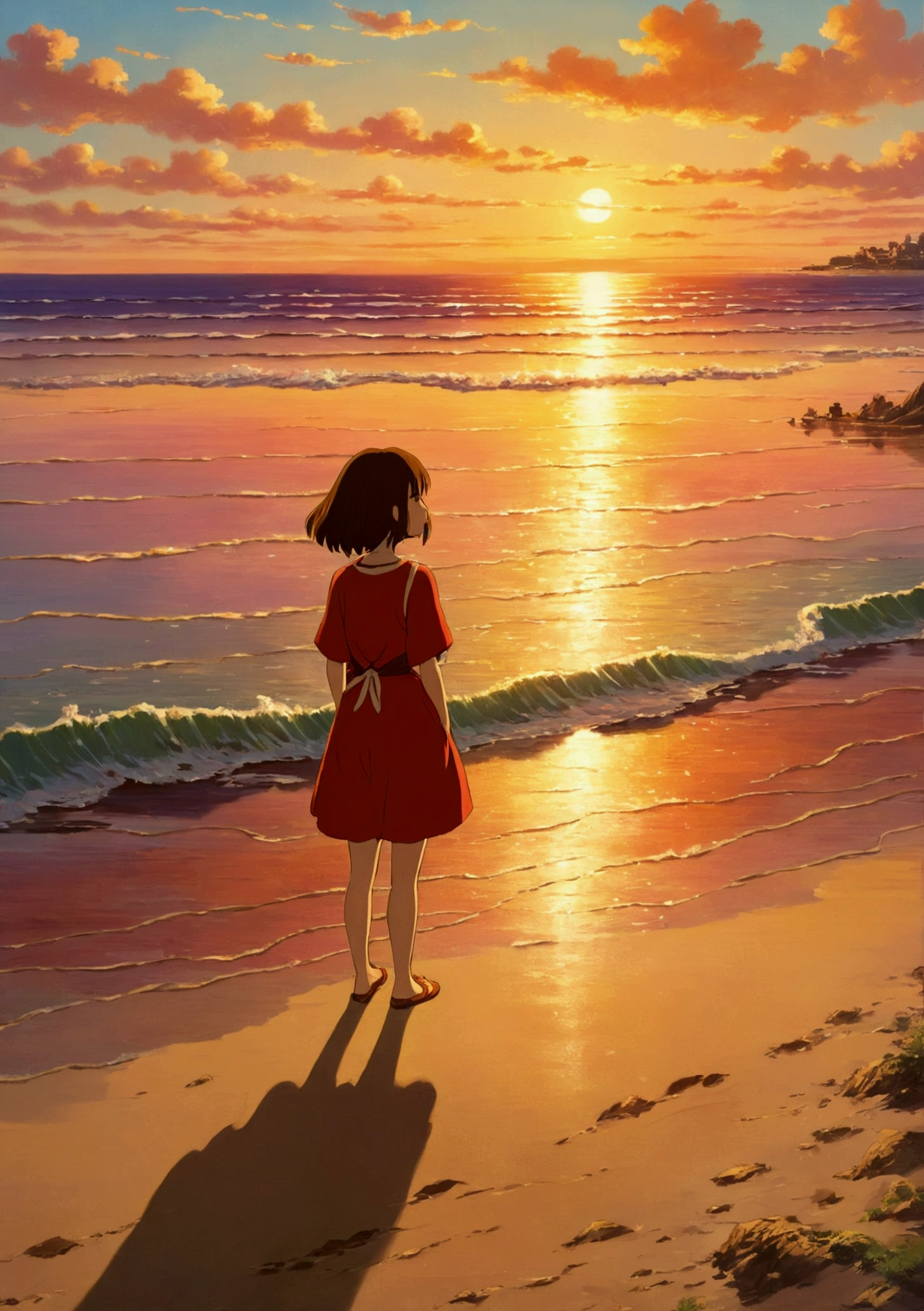 Ghibli summer sunset Ocean Beach girl