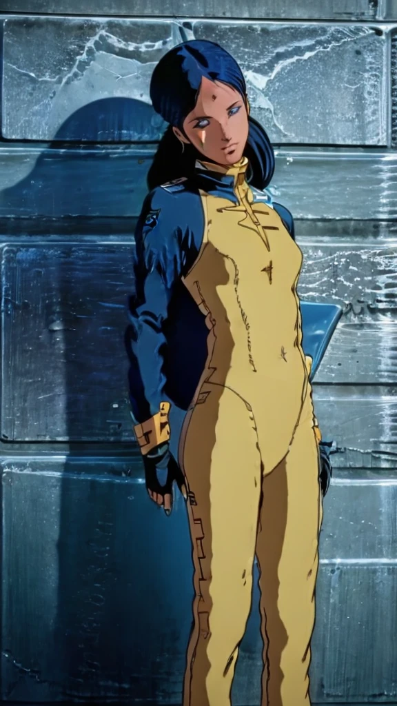Anime girl in latex poses for a photo in front of a wall, Lara'asun、bikini、Aeon Flux Style, Mixed Style Eon Flux, AEON Flux Style Mix, Style、A blend of eternal flow, Nico Robin, Inspired by Masamune Shirow, Cassandra Cain in Satin, Perfect anime cyborg woman, A girl designed by Hajime Sorayama
