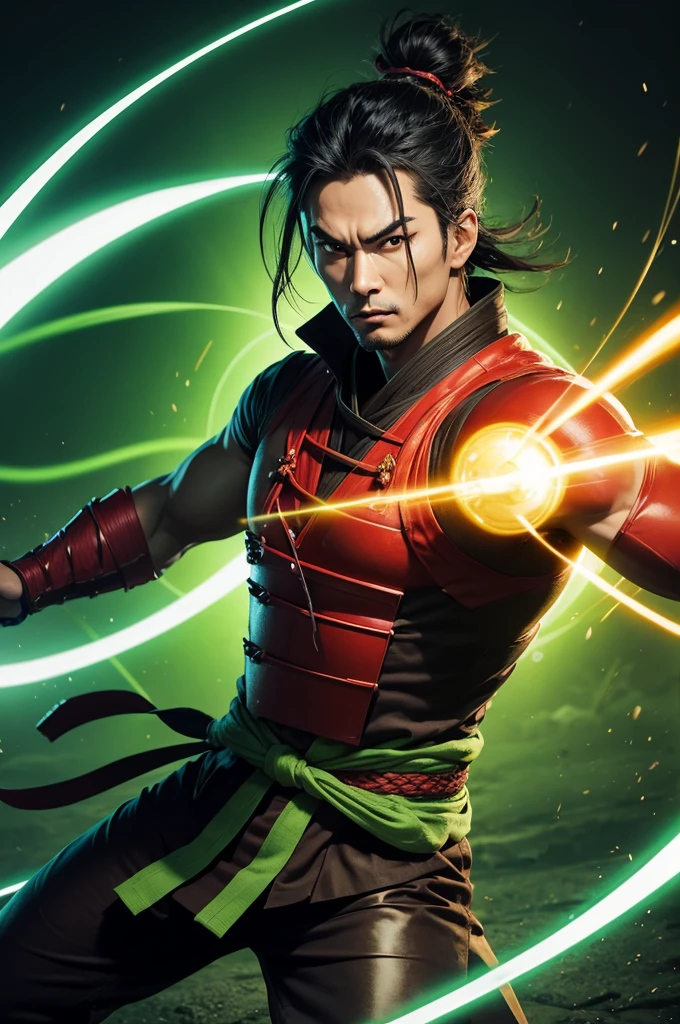 Create a green samurai super hero with the power of speed