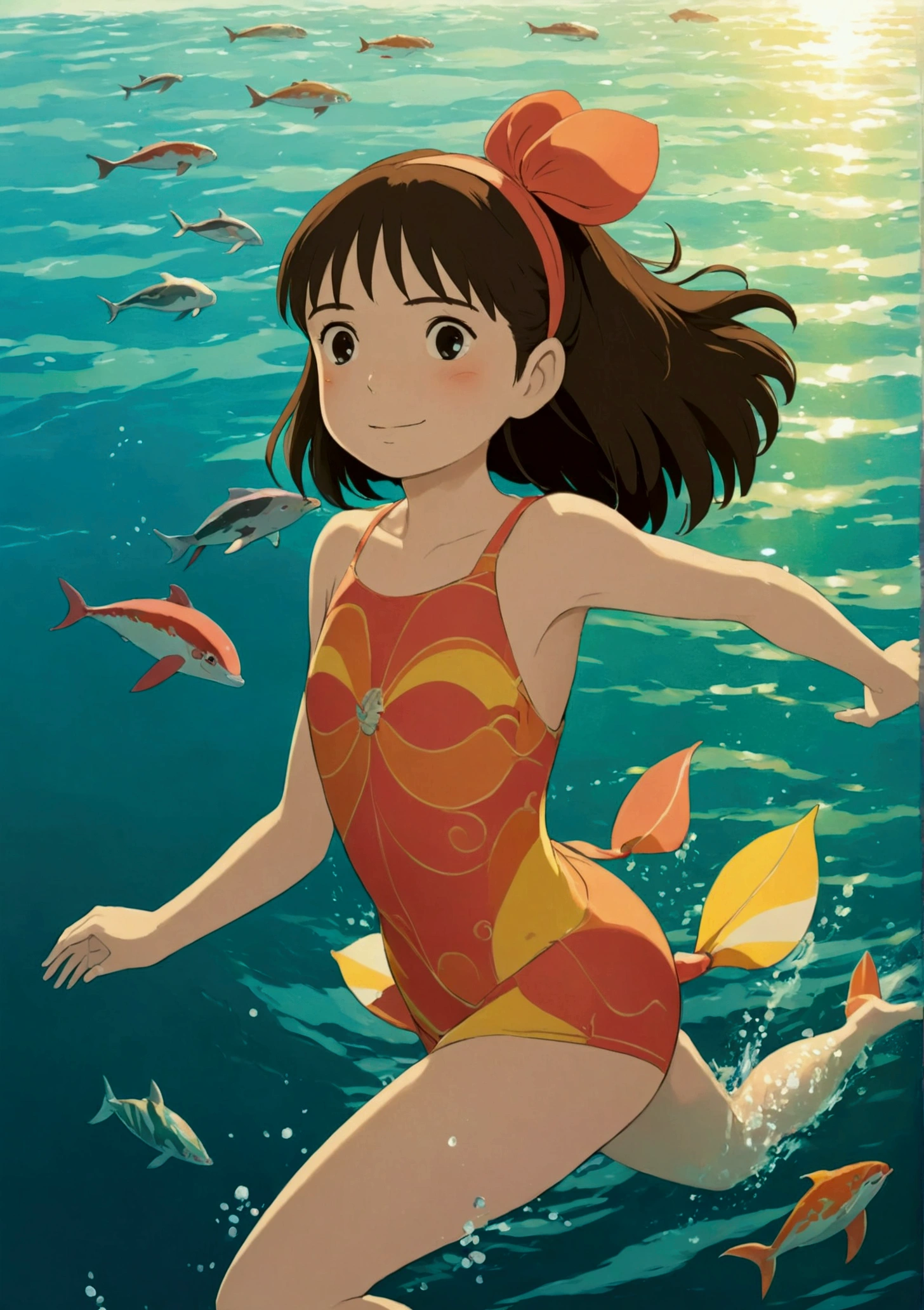 Ghibli summer Ocean swim girl