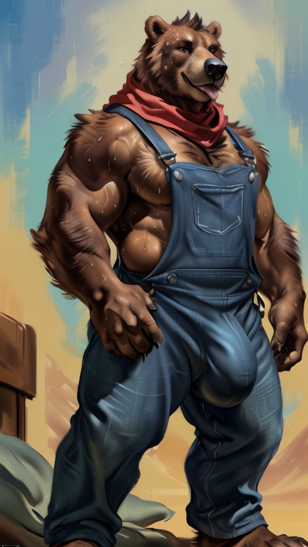 4k, dark  , perfect colors, perfect dark pantalla , perfect lighting,(fondo of dark pantalla :1.2) ((full dark)), posted on e621, furry body , anthro little bear /Very strong but very craving in face bear_rusty , antro ( by the little bear :old bear_rusty),verg red scarf, (Old bear, old daddy , obese and muscular , naked overalls , simple black background, ultra dark , (fondo of black :1.3) body_sexy , daddy bear, standing, by honovy, correct claws in five of paws in dark ,huge Bulge, fur in brown, claws in five, ( dark blue overalls) ,tongue in mouth, holding huge huge pink_penetrating , nice nose_dark brown (monotone brown fur:1.3), chest fur,daddy old, verg lighting color, (heavily muscular, masculine:1.4), nice eyes brown , realistic eyes brown , (muscular,sweat :1.4) , ( verg huge pink_penetrating ), cum,verg huge bulge, verg huge balls,((open black blue overalls) ,look up,strong,lying in bed , (photorealistic detailed fur,bear _nose color vino, bear nose _ color vino, (by Taran Fiddler, by Chunie, by Rukis, Bonifasko lighting), claws on hands, (photorealistic fur, detailed fur, masterpiece:1.2), sexy shadows, (by echin, by Taran Fiddler, by takemoto arashi, by Traver009, by Juiceps), (Detailed brown eyes:1.2), smile face, cum