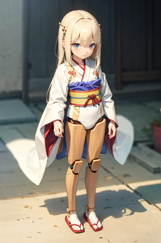 Wooden Humanoid Robot,Wood grain body,child女に似せて作られた,wear the kimono,child,児,Illustrated,Hand out a towel