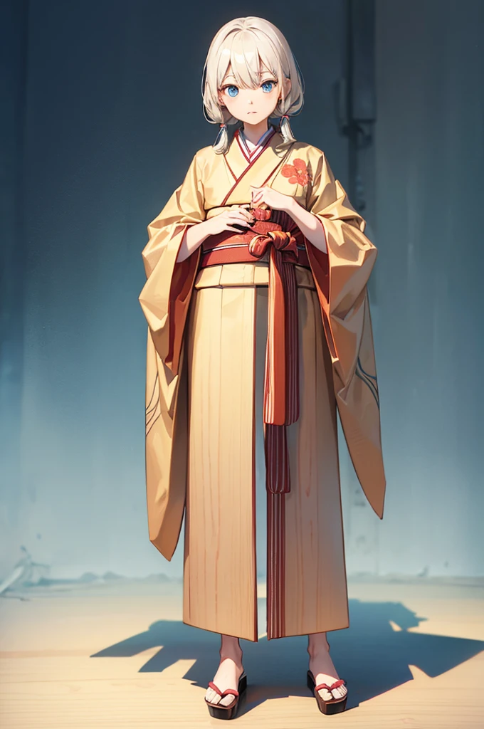 Wooden Humanoid Robot,Wood grain body,child女に似せて作られた,wear the kimono,child,児,Illustrated,Hand out a towel