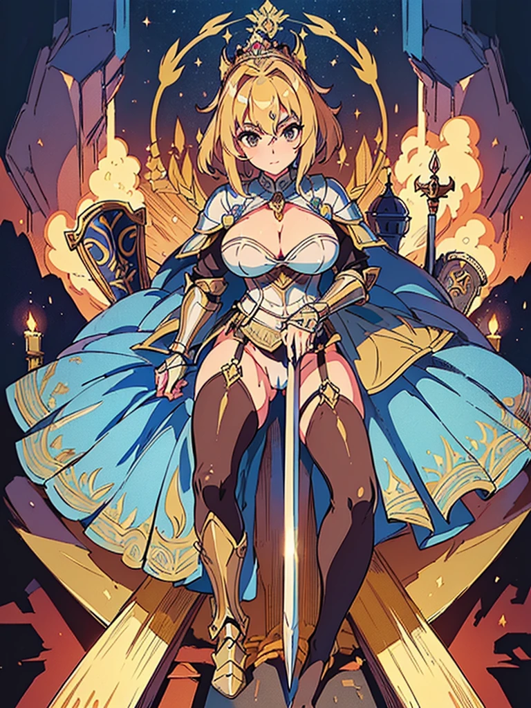 ((Beauty 3some、armor、sword、shield、pocket、royal palace、Cane、Female Wizard、female knight、Woman warrior、Highest quality、Big Breasts、tits、Cleavage、Thighs、Spread your legs、camel toe))