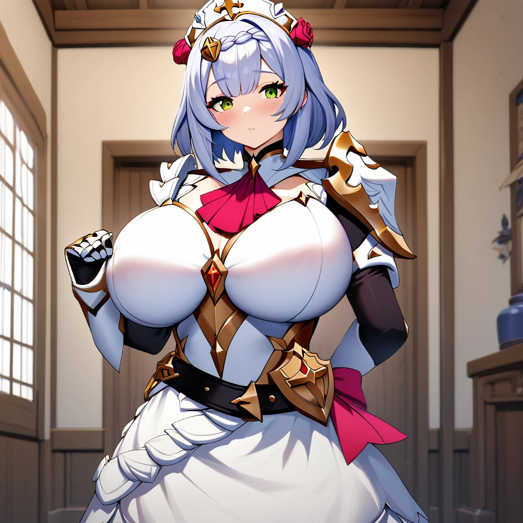 Noelle(genshin impact),1girl,solo,super huge breasts,looking at viewer,near,standing up,in room